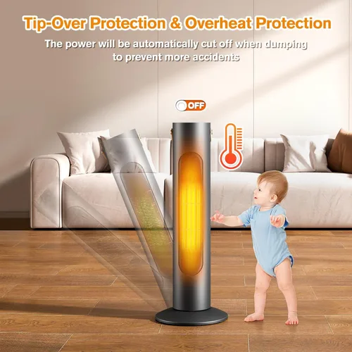 Miniatura 6 de Combo de calentador de torre y ventilador 2 en 1, calentadores eléctricos de 25 pulgadas para uso en interiores, oscilación de 70°, calefacción