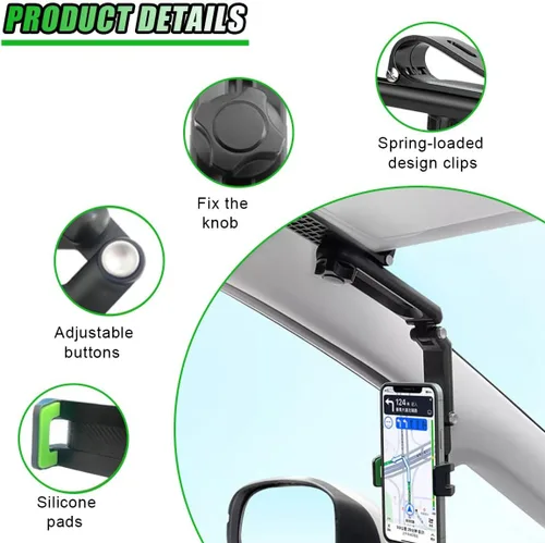 Miniatura 3 de Soporte giratorio de 360° para teléfono con visera solar para automóvil, soporte retráctil portátil para teléfono celular, visera universal