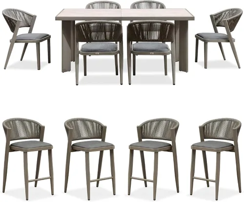 Miniatura 77 de PURPLE LEAF Juego de comedor redondo de 5 piezas de gran tamaño, marco de aluminio y mimbre de ratán para patio, mesa y sillas con cojines