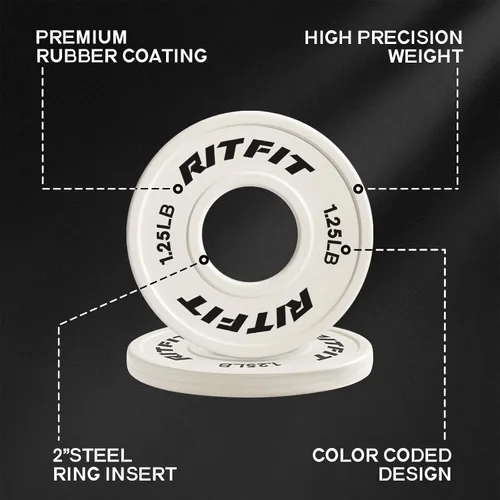 Miniatura 5 de RitFit Fractional Rubber Weight Plates, Colored Bumper Plates for Starting Strength and Progressive Overload Training, Pair and Sets