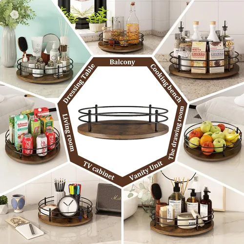 Miniatura 4 de Lazy Susan - Organizador giratorio de 12 pulgadas, organizador redondo de madera Lazy Susan y estante giratorio para especias para mesa de comedor