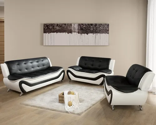 Miniatura 11 de Juego de sofá de piel sintética para sala de estar, muebles de sala de estar, juego de sofá moderno con sofá de 3 plazas, sofá biplaza y sillón