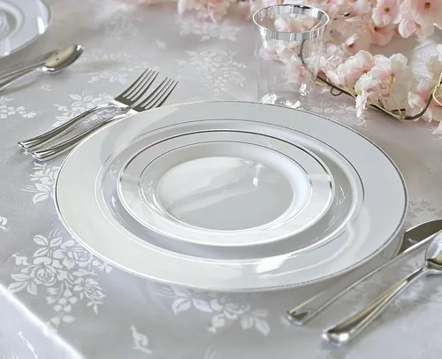 Miniatura 3 de OCCASIONS 50-150-200 Piezas plateadas (25 personas) 26 cm, 19 cm + cubiertos. A1. Blanco y plateado