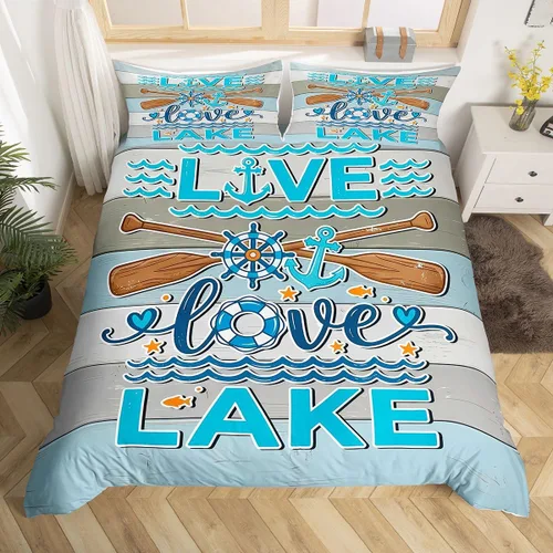 Miniatura 36 de Erosebridal Lake House Twin Bed Set for Boys Girls Kids, Blue and Beige Lakehouse 2Pcs Duvet Cover with Zipper, Rustic Farmhouse Bedding Sets