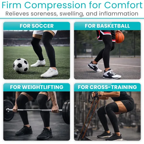 Miniatura 7 de Vive Mangas de compresión de pierna completa para hombres y mujeres (par) – Soporte de rodilla, pantorrillas y muslos para baloncesto, fútbol, lucha