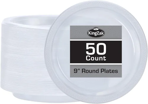 Plato de plástico transparente de alta calidad de color sólido (9 pulgadas), 50 unidades, elegante y duradero para fiestas y eventos