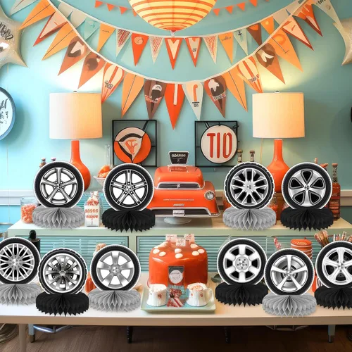 Miniatura 5 de 12 centros de mesa de autos de carreras para mesas, decoración de fiesta de cumpleaños de autos de carreras, decoración de centros de mesa