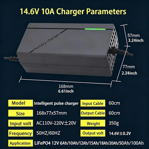 Miniatura 5 de Batería LiFePO4 de 14.6V 10A Cargador de 12V Salida de batería de litio 14.6V Carga para aerosol, timbre, pesca, cortacésped, etc.