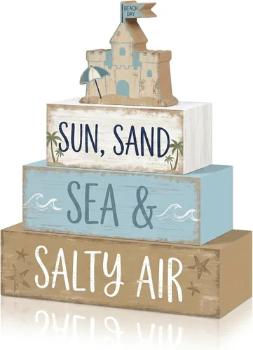 Miniatura 36 de 4 piezas de decoración de mesa de ancla costera para el hogar, decoración náutica de bandeja escalonada de playa, letreros de madera para la vida