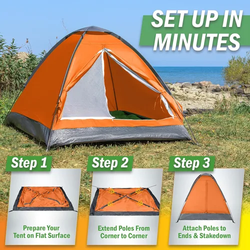 Miniatura 7 de 2 Person Camping Tent with Rain Fly and Carrying Bag - Lightweight Outdoor Pop Up Tents for Camping Essentials, Music Festivals, Backpacking, Naranja