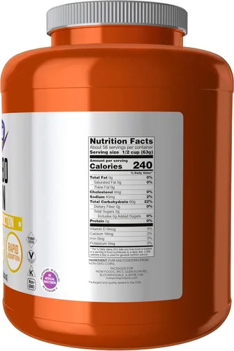 Miniatura 2 de NOW Foods Nutrición deportiva, polvo de ganancia de carbohidratos (Maltodextrina), absorción rápida, producción de energía, 8 libras