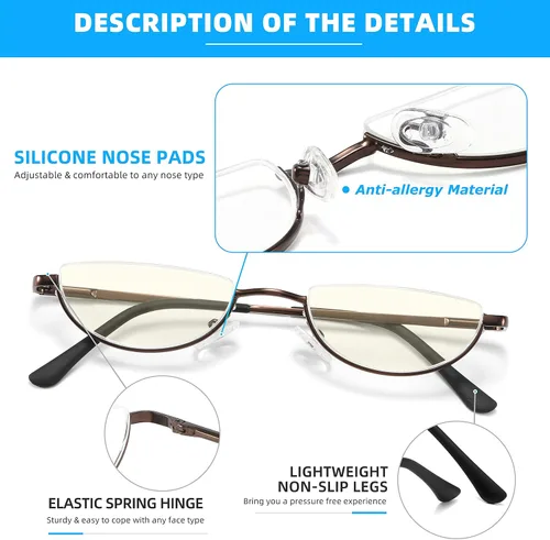 Miniatura 4 de Half Lens Reading Glasses Blue Light Blocking, Half Moon Frame Semi Rim Spring Hinge Readers with Case for Men Women
