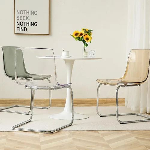 Miniatura 7 de Silla de comedor con respaldo transparente para el hogar, silla de acrílico de ocio de diseño minimalista, con respaldo de silla de acrílico