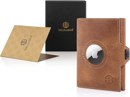 Miniatura 5 de TRUSADOR Verona - Cartera unisex de piel con bolsillo frontal, Coñac, Soporte para monedas y Airtag