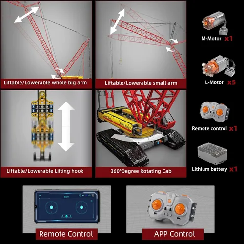 Miniatura 4 de Mould King Kits de Bloques de Construcción de Grúa de Arrastre LR13000, Vehículos de Construcción Técnica Modelos de Grúas con Motor/Control Remoto