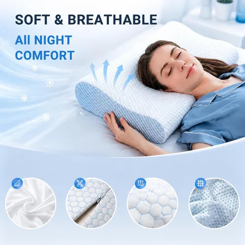 Miniatura 4 de DR.DREAM Almohada de espuma viscoelástica para dormir, gel refrescante, ergonómica, firmeza de contorno para aliviar el dolor de cuello, hombros