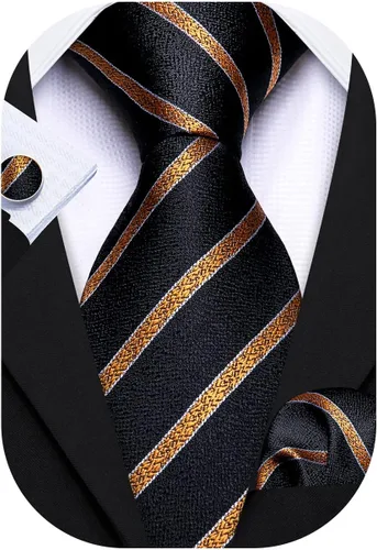 Miniatura 298 de Barry.Wang Juego de corbatas para hombre, corbata de seda a rayas, tejido a cuadros, gemelos formales, negocios, boda