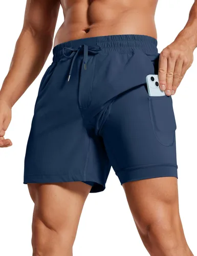 Miniatura 7 de CRZ YOGA Pantalones cortos de correr 2 en 1 para hombre de 5 pulgadas, forrados, de secado rápido, para entrenamiento, deportes, atletismo