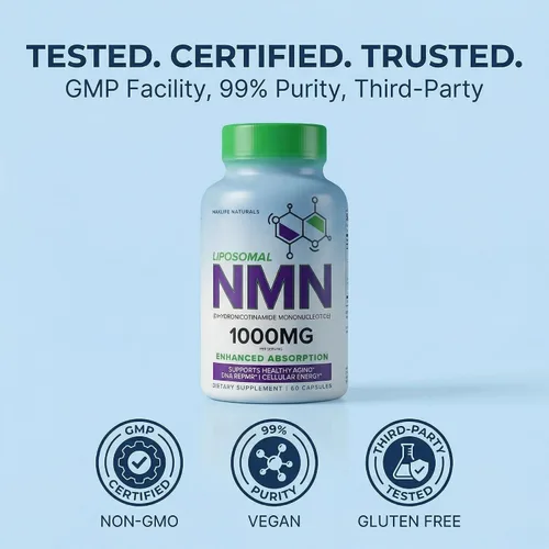 Miniatura 6 de MAXLIFE NATURALS NMN liposomal 1000mg - Suplemento mononucleótido de nicotinamida - Precursor NAD+ para energía celular, reparación del ADN y apoyo