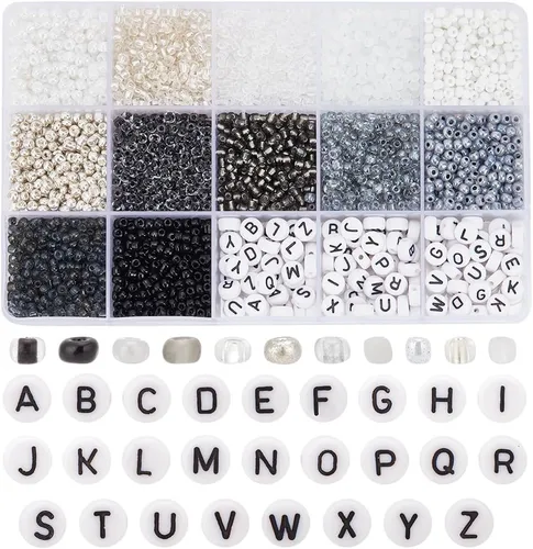 PH PandaHall 3230 cuentas de cristal negro de 0.118 pulgadas y letras acrílicas de 0.118 pulgadas para hacer joyas