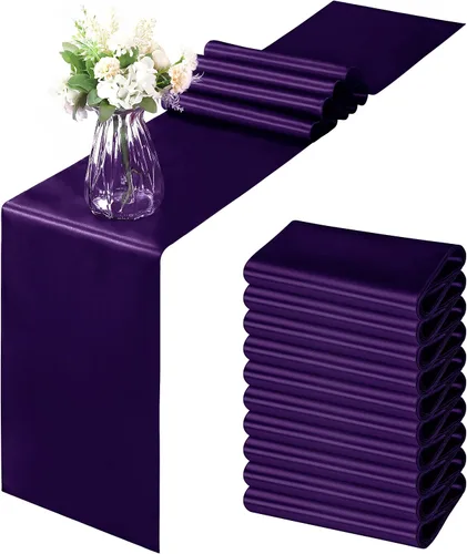 Miniatura 56 de Horbaunal - Juego de 12 caminos de mesa de satén azul claro de 12 x 108 pulgadas, caminos de mesa suaves para bodas, banquetes, fiestas de cumpleaños