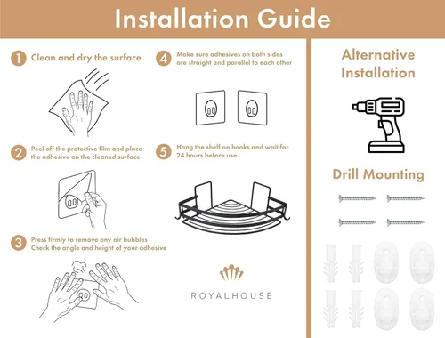 Miniatura 6 de RoyalHouse Estantes esquineros para ducha, color negro, paquete de 2 unidades, de acero inoxidable, para montar en la pared, organizador de cocina