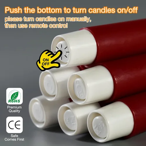 Miniatura 4 de Eywamage Juego de 6 velas cónicas sin llama rojas con control remoto, parpadeantes con batería LED de cera para decoración del hogar Rojo