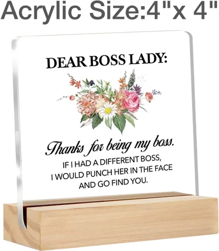 Miniatura 2 de Regalos para jefa para mujer Estimada señora jefe Letrero decorativo transparente para escritorio Regalo para señora jefe Letrero floral acrílico