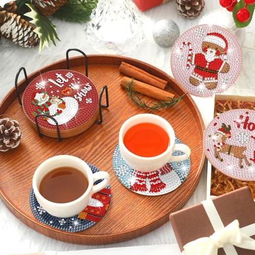 Miniatura 4 de 12 Piezas Kits de Posavasos de Pintura de Diamantes de Navidad con Soporte Arte de Diamantes Posavasos de Navidad para Adultos Suministros de Arte