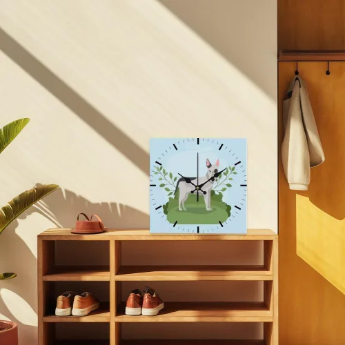 Miniatura 7 de Bull Terrier Dog Green Plants Clock Wall Wall Clocks Clock for Decorative Kitchen Clocks Reloj De Pared para Sala Battery Operated Garage for