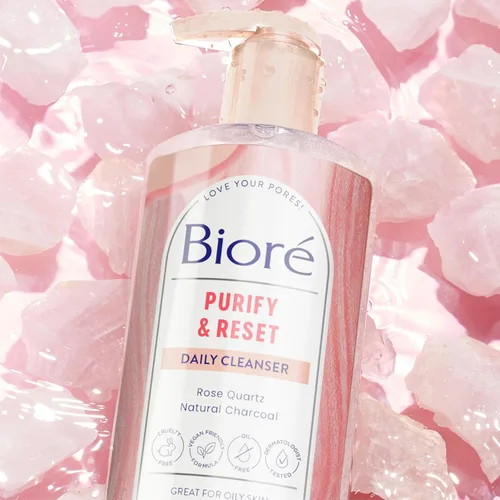 Miniatura 10 de Limpiador diario purificante Bioré Cuarzo Rosa + Carbón, limpiador facial libre de aceite energiza la piel, dermatológicamente probado y sin