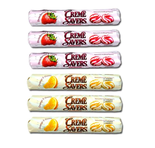 Creme Savers - Caramelo duro de naranja y crema | Creme Savers Caramelo duro de fresa y crema | El sabor de la naranja fresca y fresa remolinada en