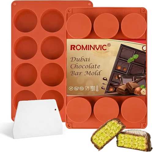 Miniatura 8 de Moldes de Chocolate, Molde y Raspador de Chocolate de Dubai para Barra Rellena, Molde Profundo Redondo de Chocolate para Caramelo de Barra