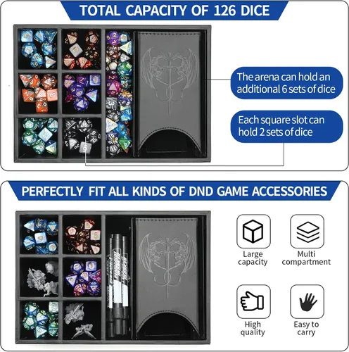 Miniatura 2 de Grajar Bandeja de dados 3 en 1 con tapa, caja de almacenamiento portátil para dados, soporte para dados DND para juegos de mesa de Dungeons and Negro