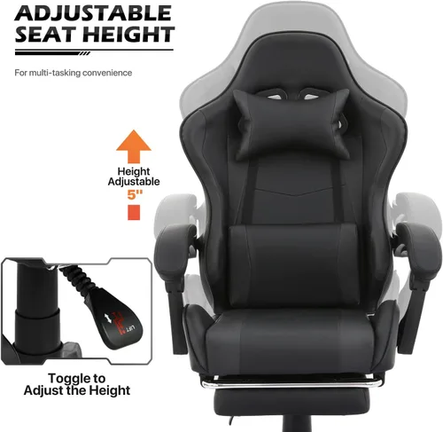 Miniatura 7 de MoNiBloom Silla de juegos de computadora con reposapiés y soporte lumbar, silla de carreras ergonómica de altura ajustable para adultos