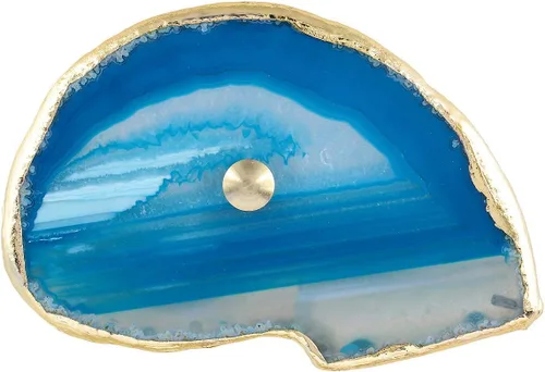 Miniatura 3 de Rockcloud Pomos de ágata azul para cajón, tiradores para armario de aparador, rebanada teñida con pomos de borde chapados en oro para decoración