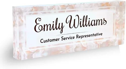 Placa de Nombre de Escritorio de Acrílico Transparente Grueso Personalizada de 8x3" con Logo Personalizado - Decoración Profesional de Oficina -