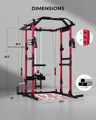 Miniatura 6 de Mikolo Jaula de potencia K6 2.0, estante de alimentación con sistema de cruce de cables, estante para sentadillas de 2000 libras con sistema de Rojo
