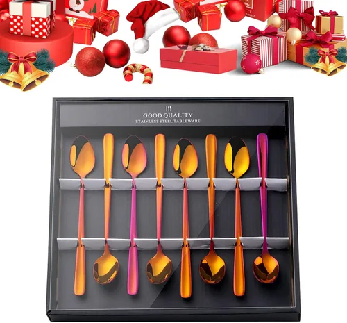 Miniatura 18 de YDware - Juego de cucharas de té helado de mango largo, cucharas doradas de cambio gradual de 7.87 pulgadas, cucharas de cóctel de acero inoxidable