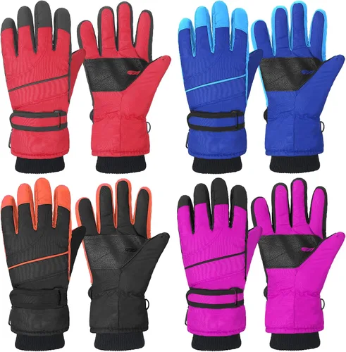 4 pares de guantes de nieve para niños, guantes de esquí de invierno, impermeables, cálidos, resistentes al viento, guantes de nieve para niños y