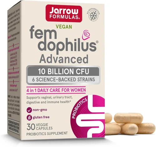 Miniatura 11 de Jarrow Formulas Fem-Dophilus Probióticos avanzados de 10 mil millones de UFC con 6 cepas respaldadas por la ciencia, para apoyo vaginal, urinario
