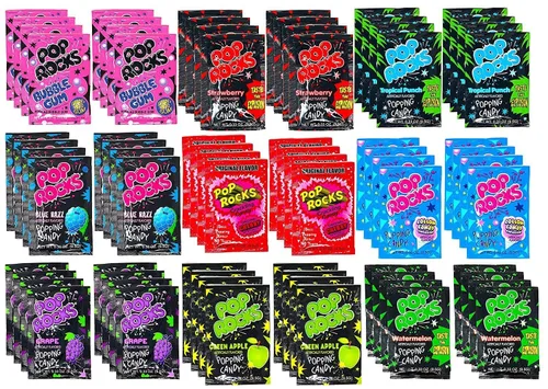 Pop Rocks (paquete de 72) - 72 paquetes individuales envueltos de caramelos Pop Rocks - Bolsas gigantes al por mayor de 9 sabores surtidos de