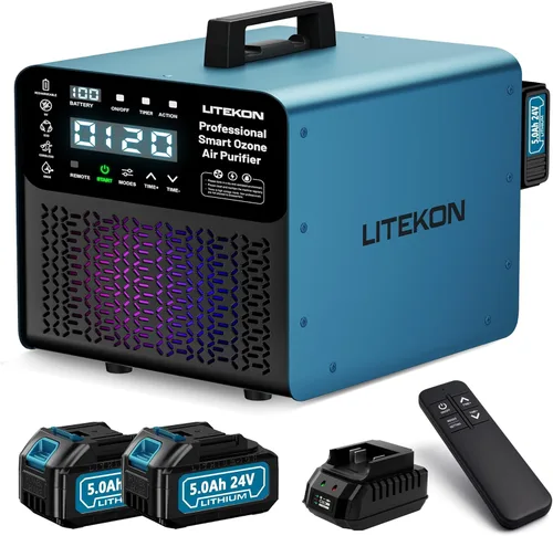 Generador de ozono original inalámbrico con 2 baterías de 5000 mAh y cargador rápido, 300,000 mg/h máquina de ozonizador digital comercial con