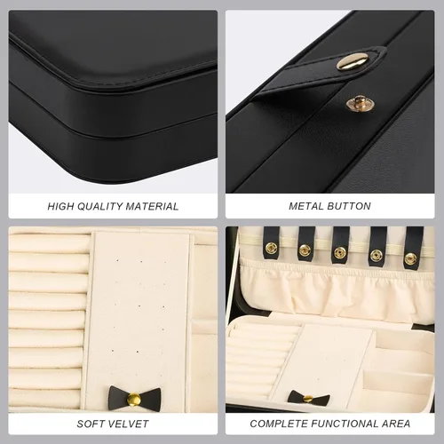 Miniatura 45 de Joyero pequeño, joyero de viaje portátil para mujer, mini organizador de viaje de 2 capas, regalo para mujeres y niñas, negro A