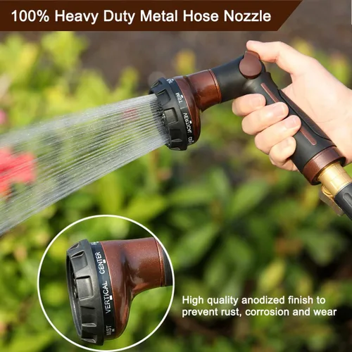 Miniatura 2 de FANHAO Boquilla de manguera de jardín, rociador de manguera de agua de metal 100% resistente con 8 patrones de pulverización, boquilla de agua