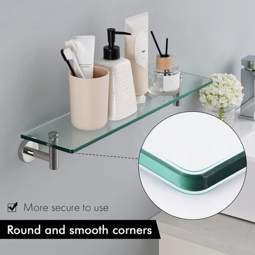 Miniatura 7 de Estante de cristal KES para baño, estante rectangular de 20 pulgadas con vidrio templado de 8 mm de grosor, soporte de metal antioxidante para pared