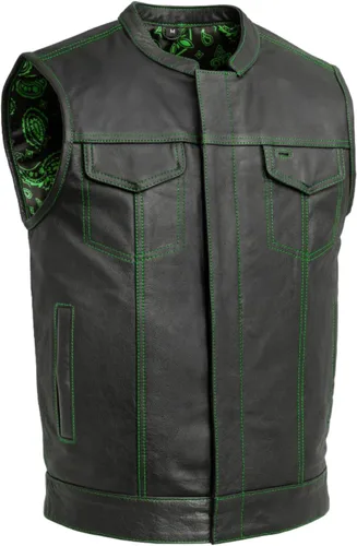 Miniatura 6 de First Mfg Co - The Cut - Chaleco de cuero para motociclista para hombre