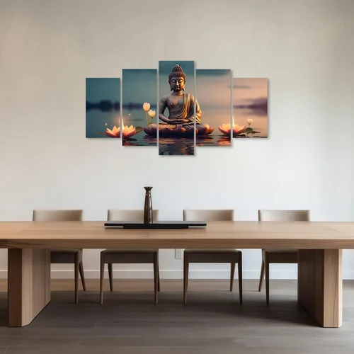 Miniatura 2 de ZXHYWYM Lienzo decorativo para pared, 5 piezas, estatua de Buda, pintura de loto, imágenes de loto, obras de arte de spa zen para oficina, 1
