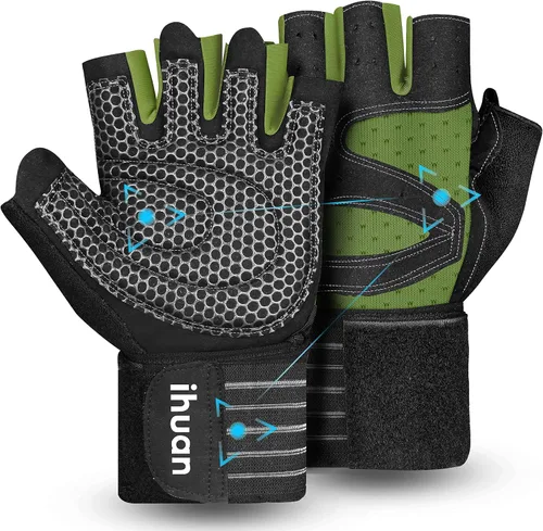 Miniatura 12 de ihuan - Guantes de entrenamiento con ventilación, unisex, protección completa de la palma de la mano; para levantamiento de pesas, entrenamiento