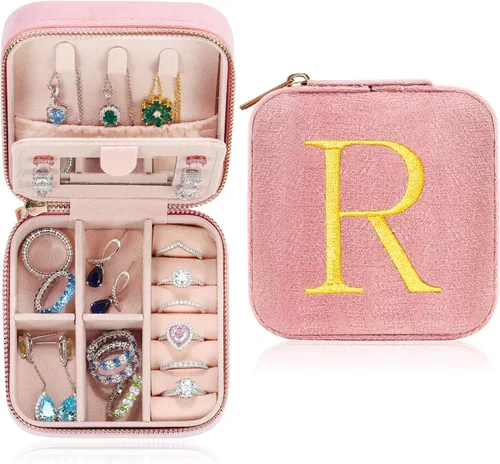 Joyero de viaje de terciopelo de felpa, organizador de joyería, pequeño soporte de joyería de viaje, artículos esenciales de viaje, regalos de